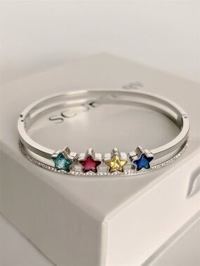 Stainless Steel Bangle Platinum Colorful Star | Stylish Bracelet